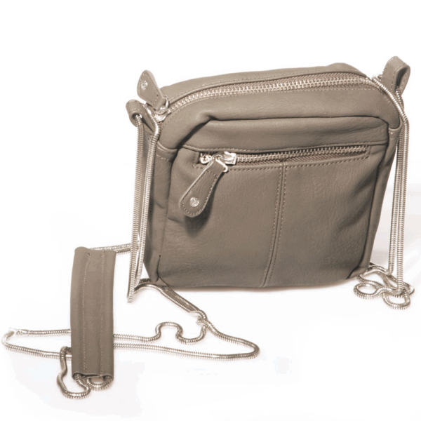 PIECES – Borsa a Tracolla Grigia in Pelle Sintetica con Catena