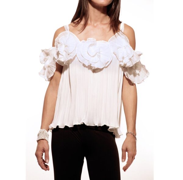 BE CHIC - women's sleeveless top with bare shoulders, floral applications