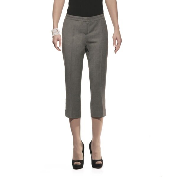 Caractere pantalone pinocchietto donna grigio in lana con bottoni decorativi alla caviglia e tasche laterali taglia L 44 Just Shot Shop Milano - fronte