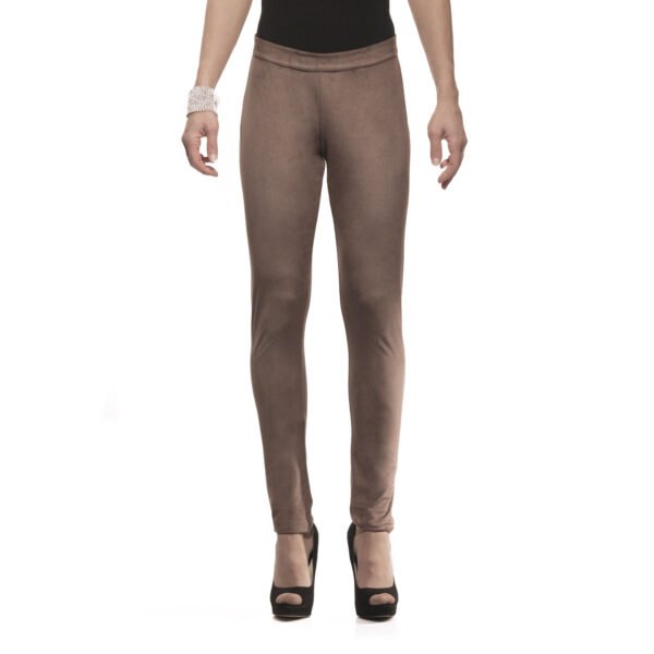 Twinset pantaloni donna effetto scamosciato color tortora aderenti con zip posteriore e fondo senza orlo taglia S 42 Just Shot Shop Milano - frontale