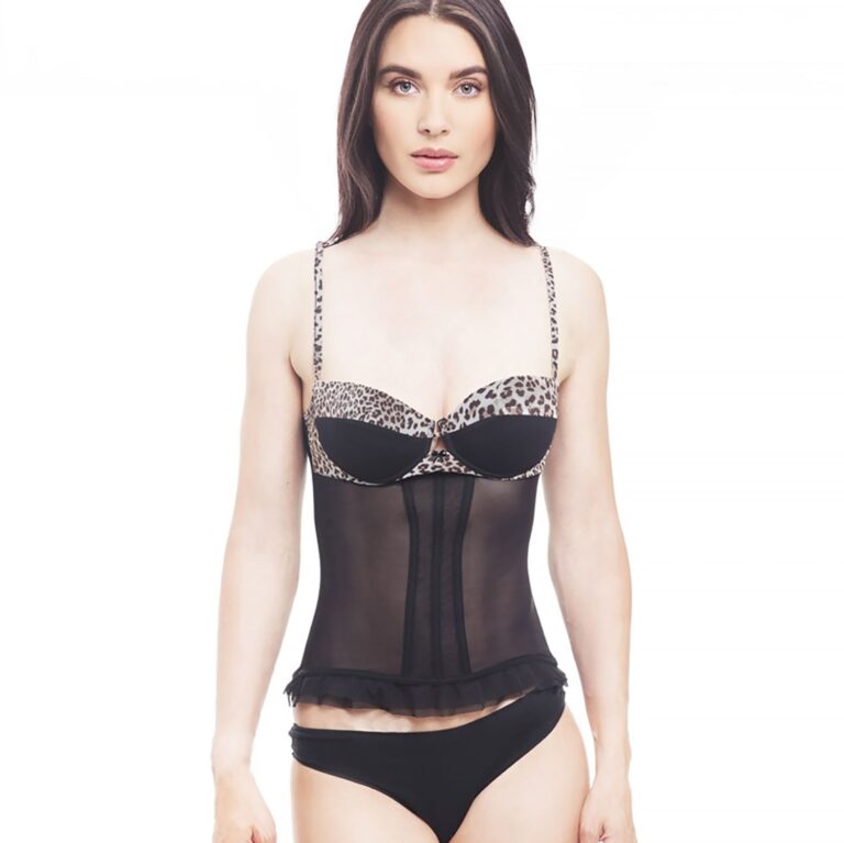 Cotton club bustino leopardato, elasticizzato, spalline regolabili, reggiseno imbottito con ferretto