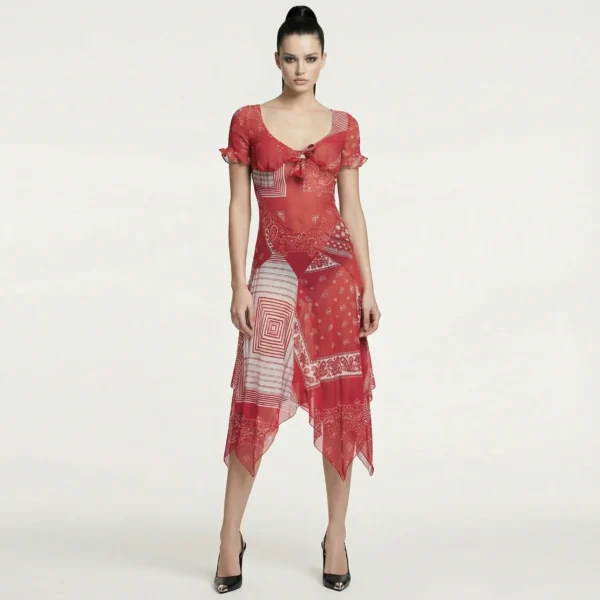 abito-mcq-alexander-mcqueen-rosso-asimmetrico-fiocco-cotone-s frontale
