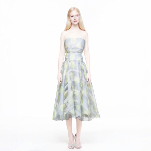 JIJIL – Vestito Longuette da Cerimonia Grigio a Pois Lime