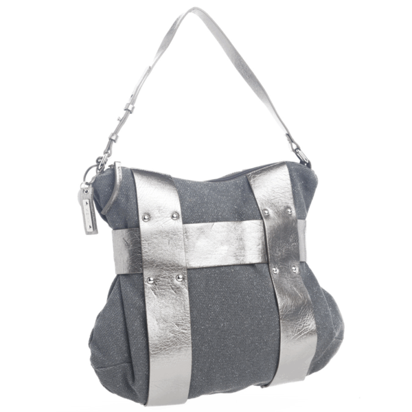 KRIZIA – Borsa a Spalla – Grigio Fumo di Londra Brillantinato in Cotone e Pelle