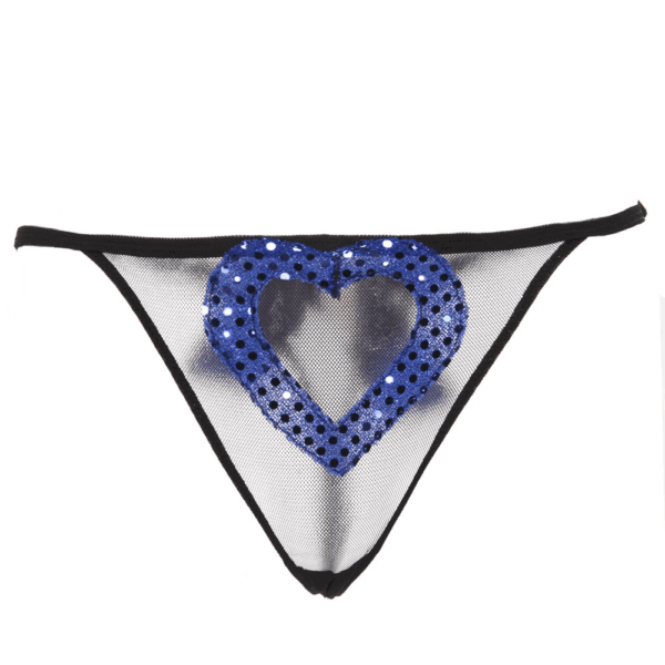 perizoma nero e blu con cuore frontale in paillettes ROSAPOIS by VALERY