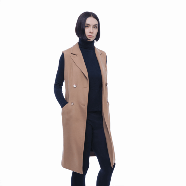 Cappotto smanicato donna Liviana Conti cammello doppiopetto elegante