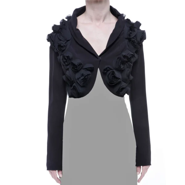 blazer donna nero corto TwinSet con fiori applicati fronte