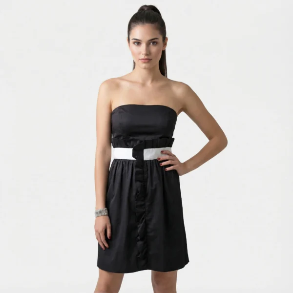 abito corto nero love moschino donna con fascia bianca, M, fronte