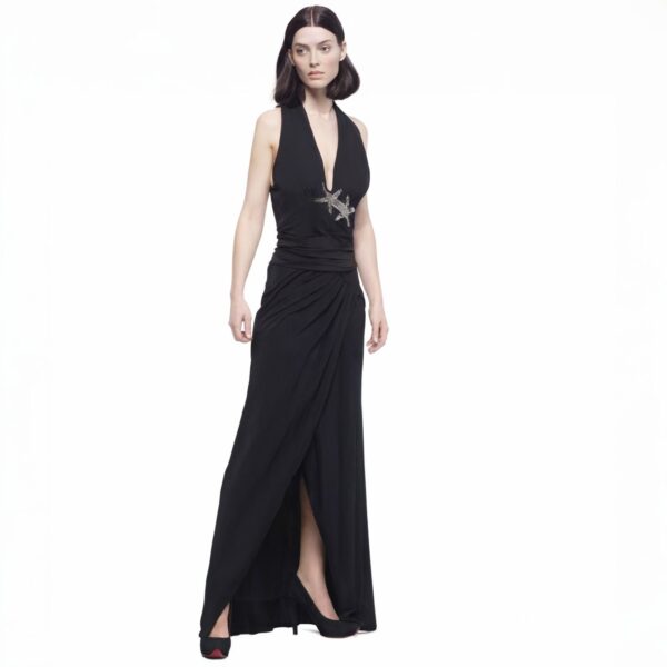ANNA RACHELE – Vestito Lungo Nero Elegante con Spacco e Strass