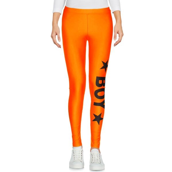 Boy London leggings sportivi donna arancioni elasticizzati con stampa logo nera laterale taglia M 44 Just Shot Shop Milano - frontale