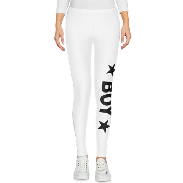 Boy London leggings sportivi donna bianchi elasticizzati con stampa logo nera laterale taglia M 44 Just Shot Shop Milano - fronte