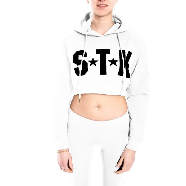 felpa corta donna STK Supertokyo bianca con logo nero, fronte