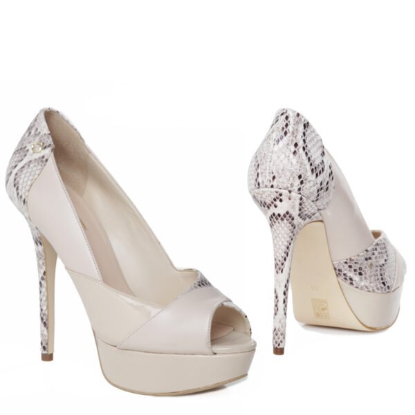 GUESS - Beige women's open toe leather pumps with 13 cm heel