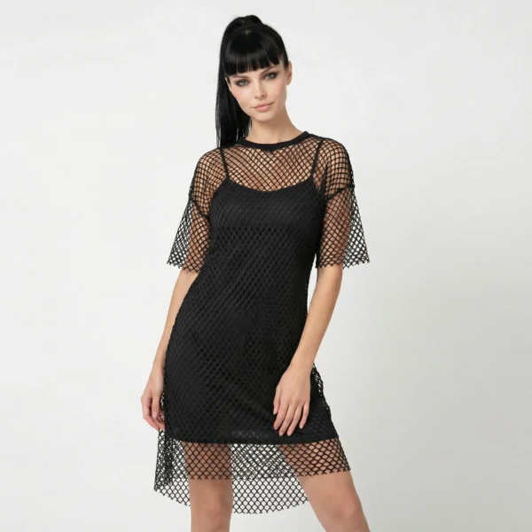 abito-a-rete-glamorous-nero-da-sera-sottoveste-s fronte