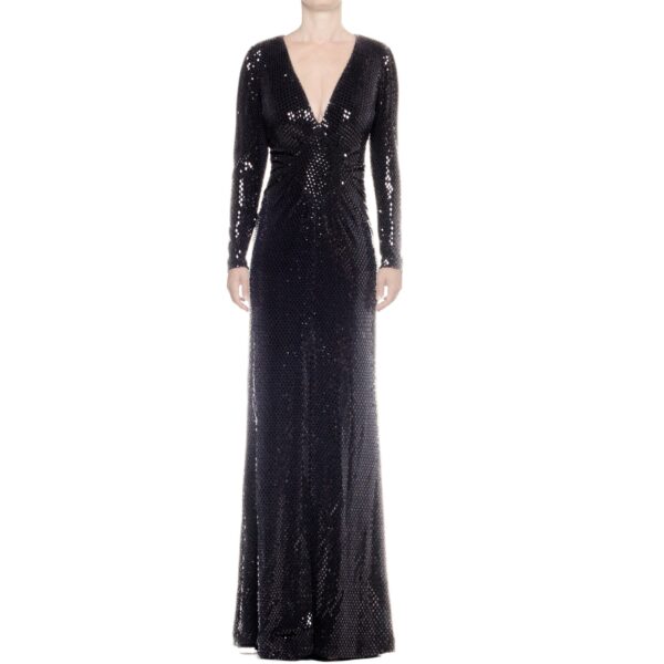 Odi et Amo long black evening dress with sequins and with neckline and slit