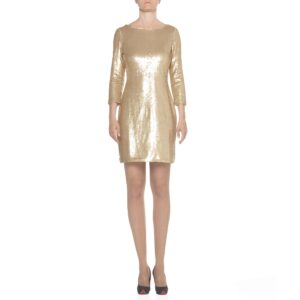 Glamorous short dress for evening or new year woman with gold sequins, EU 38