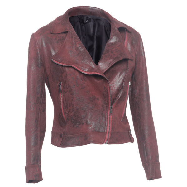 PLEASE – Giacca Biker Donna Bordeaux Effetto Scamosciato