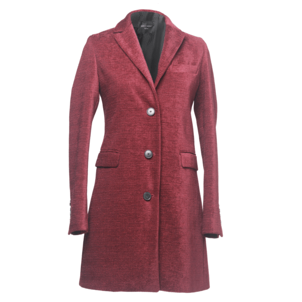 SHENOGRAPHY - cappotto donna bordeaux maniche lunghe con bottoni