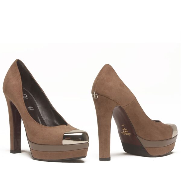 Roccobarocco, brown women's décolleté, high heel, pateaux, metal toe, EU 40