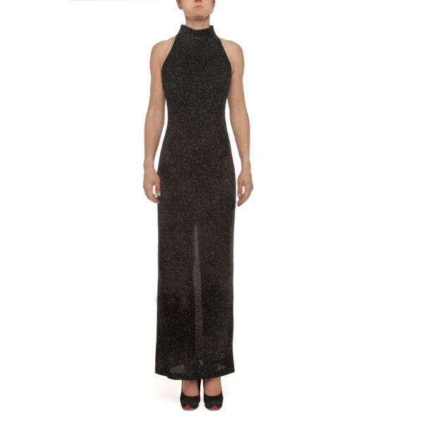 REAL - elegant long evening women's dress with high collar, back zip, back slit, IT 42, INT M