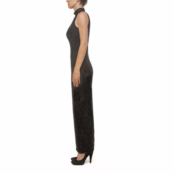 REAL - vestito donna elegante da sera lungo con collo alto, zip posteriore, spacco posteriore, IT 42, INT M