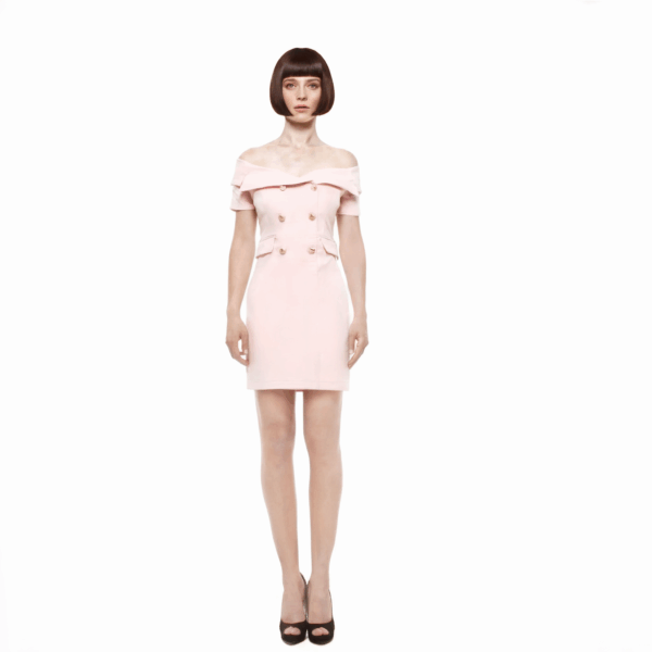 Mangano Abito Rosa Marinaio con spalle scoperte e bottoni dorati taglia M 44 Just Shot Shop Milano - vista frontale