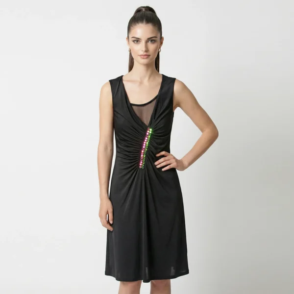 CARLO PIGNATELLI Outside – Abito Nero Smanicato con Strass e Top Traforato