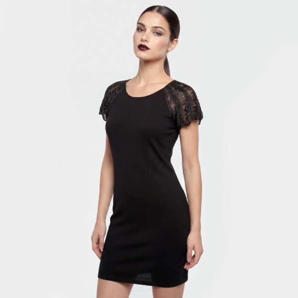 vestito nero donna Alexander McQueen con ricamo sulle spalle frontale