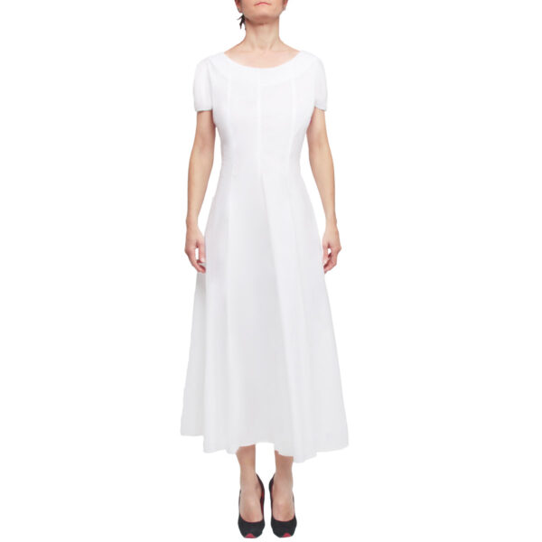 BEATRICE B - abito bianco donna lungo in cotone, maniche corte,  intreccio sulla schiena, scollo tonto, M, IT 44