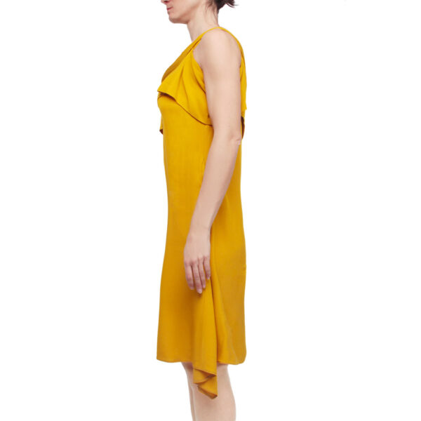 BEATRICE B - abito donna con piume su spalla, giallo, IT 42, S