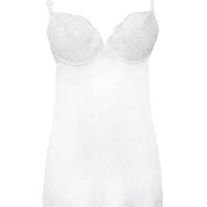 Valery- sottoveste corta donna bianca sexy ed elegante, con reggiseno con ferretto imbottito e ricamato, IV, L