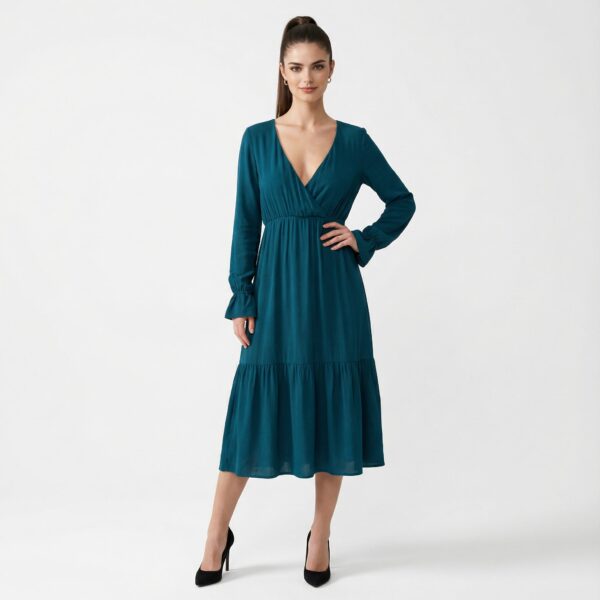 MANILA GRACE – Abito Lungo Color Petrolio con Scollo a V