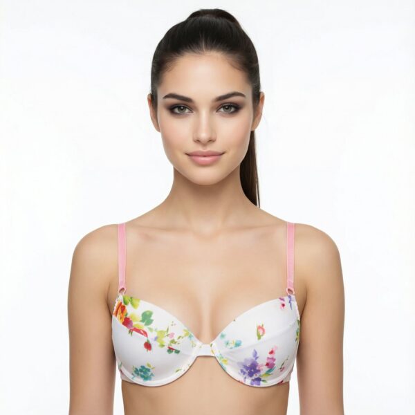 ROBERTO CAVALLI UNDERWEAR – Reggiseno balconcino floreale panna push up