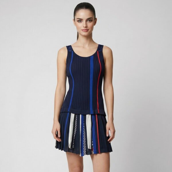 TRICOT CHIC –  Abito Blu a Coste con Gonna Plissettata