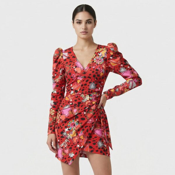 ANIYE BY - Women's Printed Asymmetrical Sheath Dress with Long Sleeves