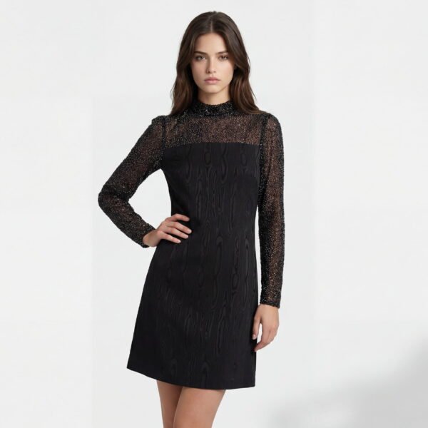 abito-tubino-pennyblack-nero-organza-pois-tessuto-corteccia