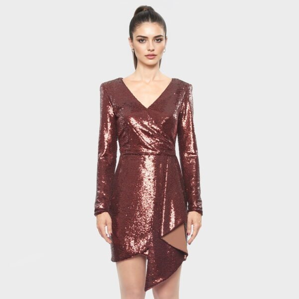 abito donna gil santucci elegante paillettes rame corto frontale