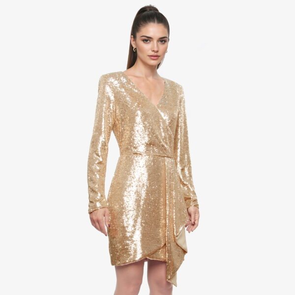 abito donna gil santucci paillettes oro elegante frontale