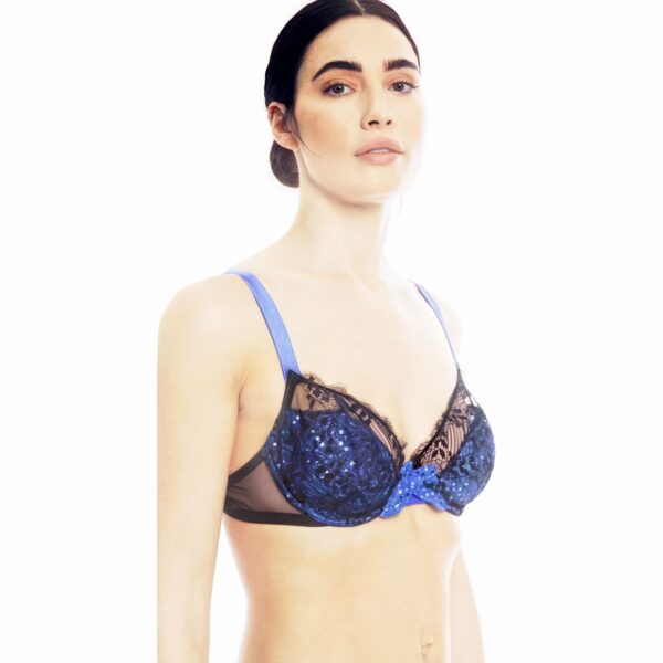 ROSAPOIS by VALERY LINGERIE - reggiseno paillettes blu con Reggiseno paillettes blu ROSAPOIS con pizzo e ferretto sexy elegante frontale
