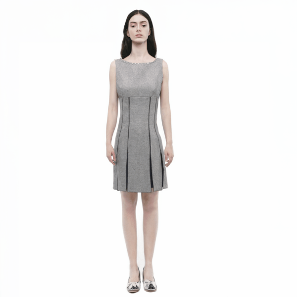 Blugirl abito invernale in lana grigio melange senza maniche con strass sulla scollatura e motivo a pieghe taglia M 44 Just Shot Shop Milano