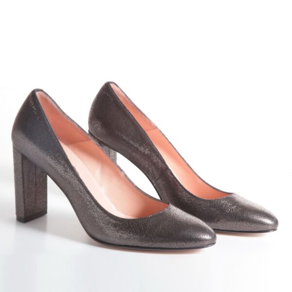 ANNA F. - Décolleté Black Anthracite Craquelé Leather Heel 9