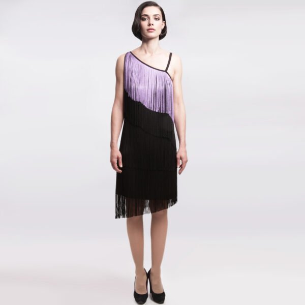Beatrice B – Abito Charleston Nero con Frange Viola
