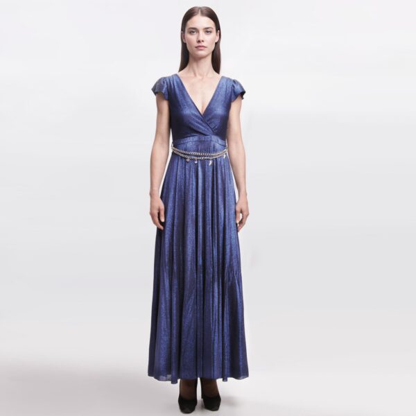 LIU JO – Abito Lungo in Jersey Blu Brillante con Cintura Gioiello
