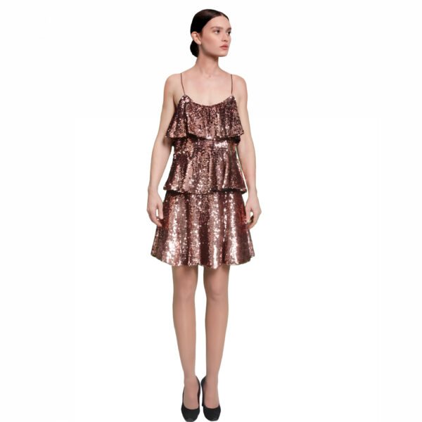 TWINSET - Abito Paillettes Oro Rosa con Balze