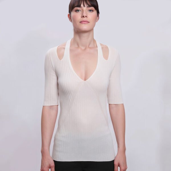 maglia bianca donna erika cavallini lana vergine fronte