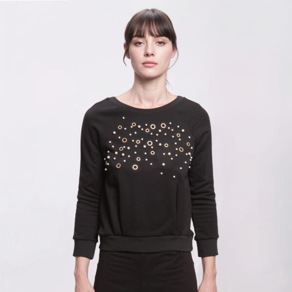 Felpa nera Patrizia Pepe donna con decorazioni gioiello fronte