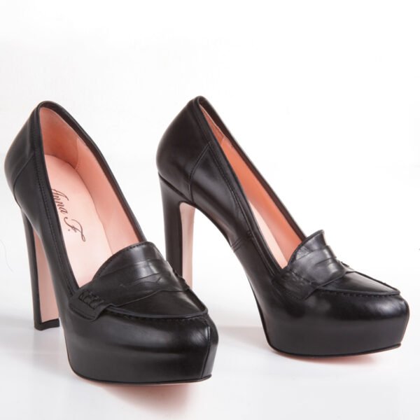ANNA F - Black Leather Décolleté - Elegant Shoes with 12 cm Heel