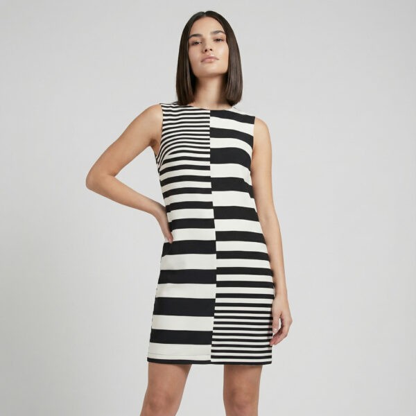 CHIARA BRUNI – Abito Donna a Righe Bianco e Nero Smanicato