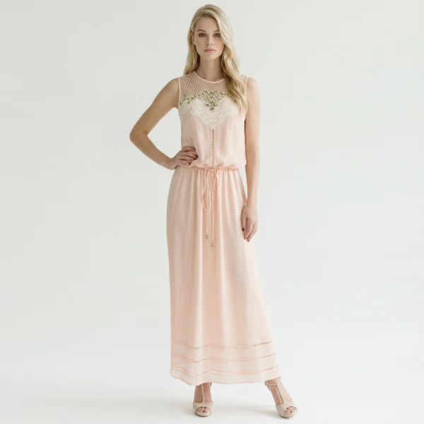 ANNARITA N – Abito Lungo con Ricami e Pietre