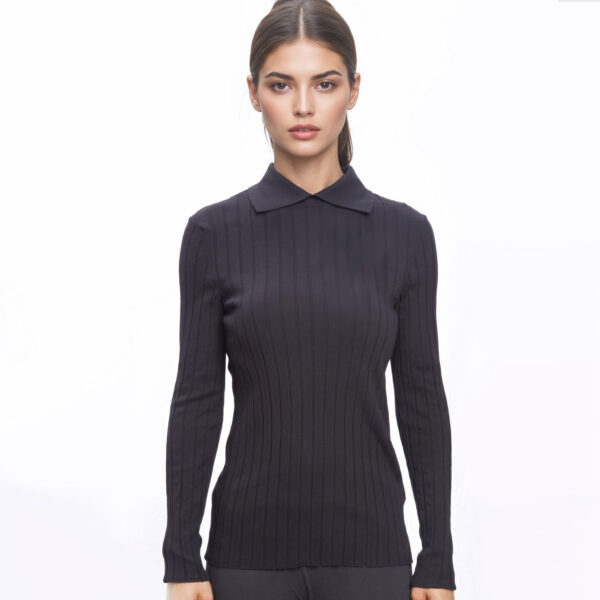 Maglia Erika Cavallini nera polo costine vista fronte taglia S